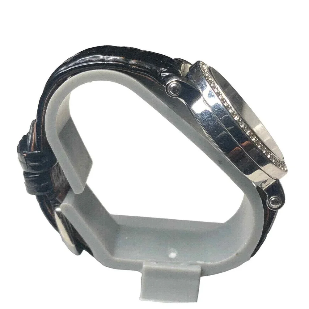 Juicy Couture Women's Watch Black Leather‎ Band Rhinestone Bezel Crown Logo